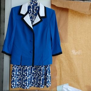 🟦 ON SALE Leslie Fay 3 Pc. Suit Jacket Scarf Skirt size  8